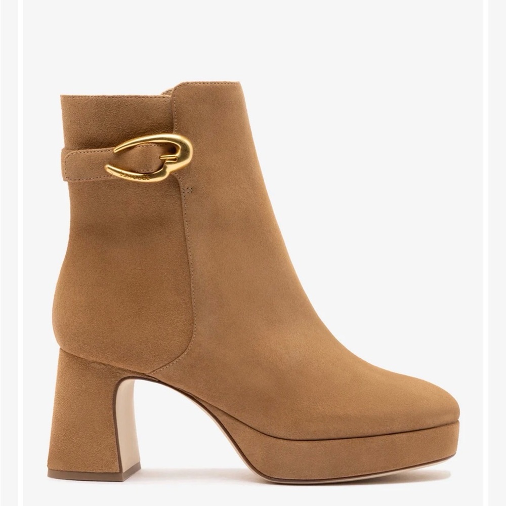 Larroude Dolly Verona Low Boot In Peanut Suede